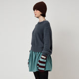 STRIPE MITTENS, BLUE+BURGUNDY