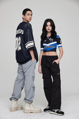 モトハーフジップアップジャージクロップトップ / MOTO HALF ZIP UP JERSEY CROP TOP BLACK