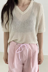 Crayon v-neck sleeve knit T 