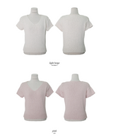 ふわふわコットンVネック半袖ニット (4color)