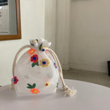 FLOWER NEEDLEPOINT STRING POUCH