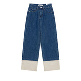 セミワイドフィットデニムパンツ/SEMI WIDE FIT BLUE + WHITE DENIM PANTS [17724]
