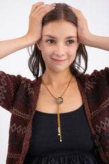 ボタンポイントボーロタイチェーンネックレス/Button point bolo tie chain necklace (Khaki)