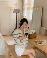 Sailor Collar Border Knit Cardigan (4color)