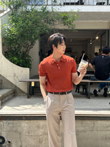 マッスルフィットVネックヘンリーネックショートスリーブニットウェア (4 colors)
