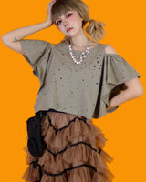 パンチングショルダーフリルTシャツ / punching shoulder frill T (2 color)