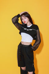 ミッションシースルークロップTシャツ/TOP(8193) motion see-through crop Tee