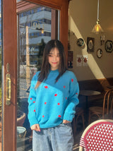 ブルーフラワーニット