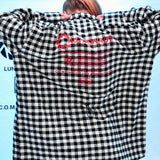 [UNISEX] Oversized Drawstring Checked Shirt (BLACK) (6655762858102)