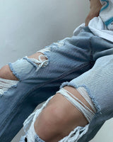 ライトブルービンテージデニムパンツ / TR2453 Light blue vintage denim pants (XS–L)