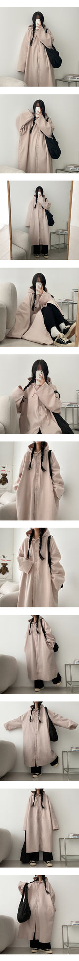 Rockle Big Boxy Hooded Button Long Bomber Jacket
