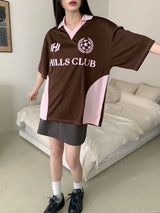 ヒルズ スポーティ ボクシー配色 カラージャージ 半袖Tシャツ/Hills Sporty Boxy Color Matching Collar Jersey Short Sleeve T-shirt