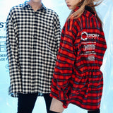 [UNISEX] Oversized Drawstring Checked Shirt (BLACK) (6655762858102)