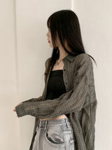 Hilchi See-Through Check Boxy Oversize Fit Long-Sleeved Shirt