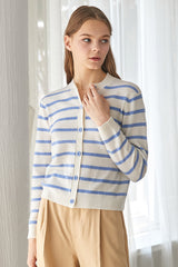 stripe pattern hand beading 100%wool cardigan_ivory (6655893438582)
