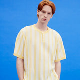 ストライプヘンリーネックハーフスリーブニット/Stripe henley neck half sleeve knit