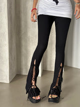 Ribbon open bootcut leggings pants