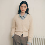 HAIRY V NECK CARDIGAN BEIGE