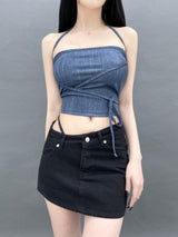 デニムフリーストラップトップ/802. Denim free strap top (3color)