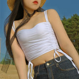 2シャーリングハートネッククロップドスリーブレストップ/two shirring heart neck cropped sleeveless top (white)