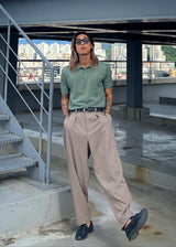 One-Tuck Span Waistband Thong Slacks 3COLOR