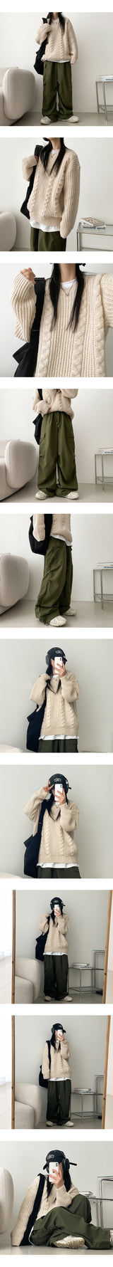 Bicol String Pleated Cargo Wide Pants