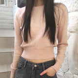 [Cashmere/12color] リモンラムウールラウンドクロップ長袖ニット