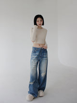 ローライズパッチデニムズボン/low-rise patch denim trousers