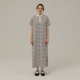 ストライプカラーマクシドレス / STRIPE COLLAR MAXI DRESS_IVORY