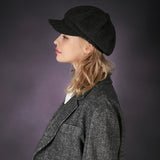 Bold metal tip wool herringbone newsboy cap charcoal