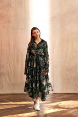 "PRE-ORDER 4/16~" VINTAGE FLOWER UNBALANCE FLARE SKIRT (Black) (6546128175222)