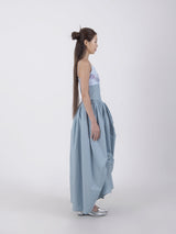 アンバランスシャーリングワンピース / UNBALANCED SHIRRING LONG DRESS #BLUE