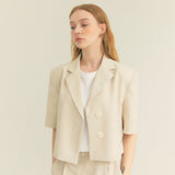 クロップアンバルハーフスリーブジャケット / Crop Unbal Half Sleeve Jacket (Ivory)