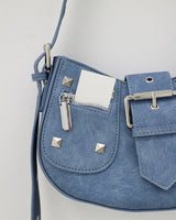 デニムスタッズショルダーバッグ/Denim Studded Shoulder Mini Bag (2color)