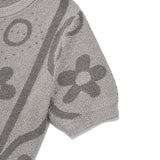 チェリージャカードパターンショートスリーブカーディガン / CHERRY JACQUARD PATTERN SHORT SLEEVE CARDIGAN [MELANGE GRAY]