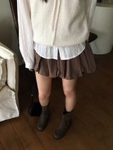 ハーディング配色リボンパンプキンパフミニスカート