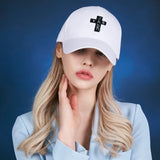 Black cross logo over fit buckle cap WHITE