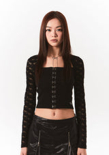 lace bolero hook top - black