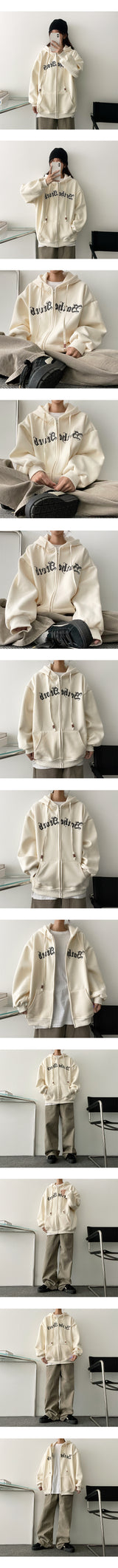 [Fleece] Vintage Lettering Hooded Zip-Up