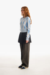 スモールチェリーアーガイルカラーニット／SMALL CHERRY ARGYLE COLLAR KNIT [SKY]