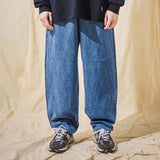 Wide Tapered Retro Denim Pants Blue