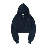 3D Monogram Crop Hood Zip-up Navy