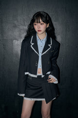 ストライプクロップジャケット / stripe crop jk - dark navy