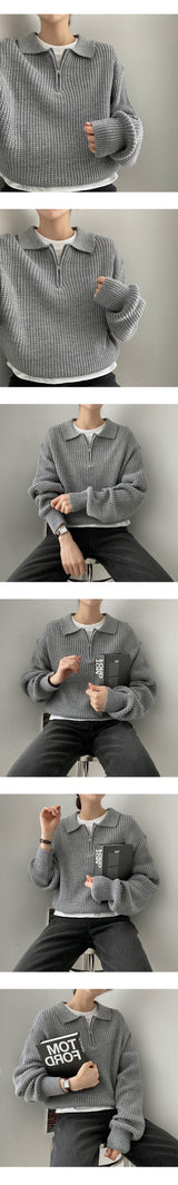 ファッショナブルハチジッパーカラーニット / fashionable hachi zipper collar knit