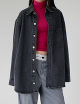 ウォッシュドデニムシャツジャケット / washed black denim shirt jacket