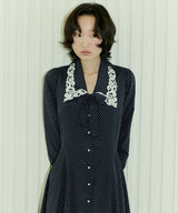 CHELSEA COLLAR FLARE DOT ONEPIECE - NAVY (6689411137654)