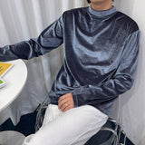 CRベルベットモックネックロングスリーブシャツ/CR Velvet Mock-neck Long-Sleeved Shirt (4 colors)