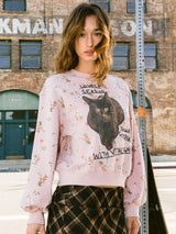 フラワーキャットレタリングスウェットシャツ / Flower Cat Lettering Sweatshirt (Pink)