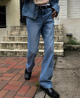 カラーレスブーツカットデニムパンツ/Collarless bootcut denim