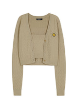 WEAVING PATTERN TUBE TOP CROP CARDIGAN SET BEIGE (6586543112310)